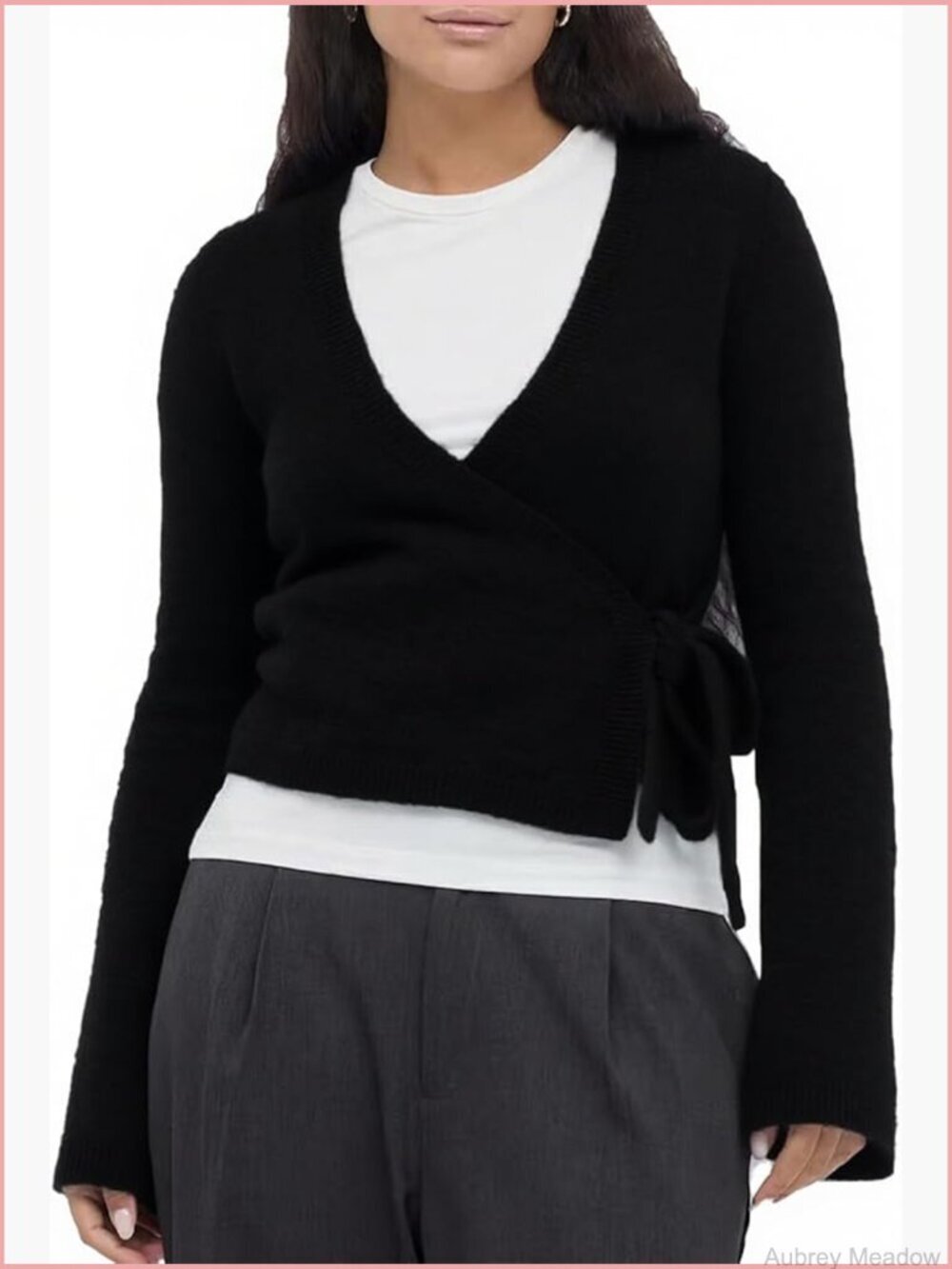 Long Sleeve Wrap Knit Top V Neck Side Tie Sweater Cardigan Lightweight Open